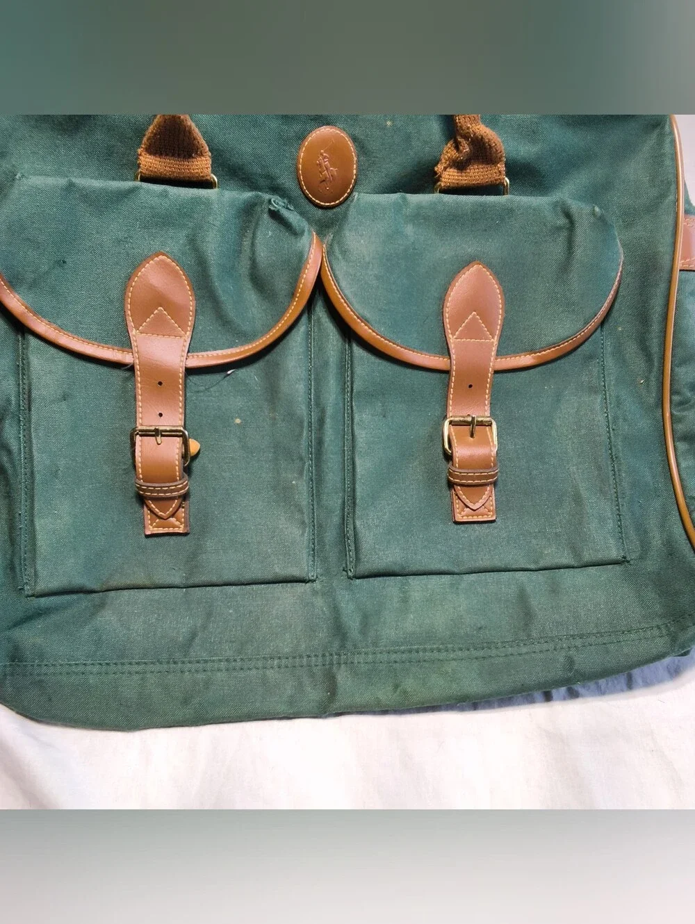 Vintage Ralph Lauren Polo Canvas Briefcase Laptop Bag Green Brown Leather Trim